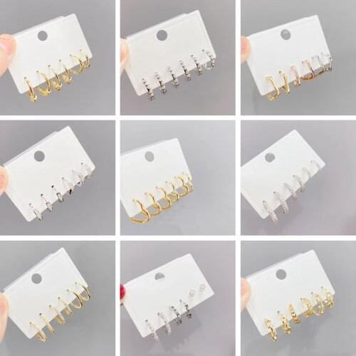 GS 925 Sterling Silver Various Zircon Circle Hoop Earrings Set For Women Stunning Korean Style Crystal Heart Huggie Earrings