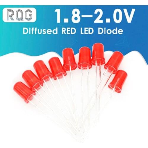 100pcs 5mm Diffused RED LED Diode DIP Round Wide Angle Through Hole 2 Pin LED Light Emitting Diode Lamp 1.8-2.0V