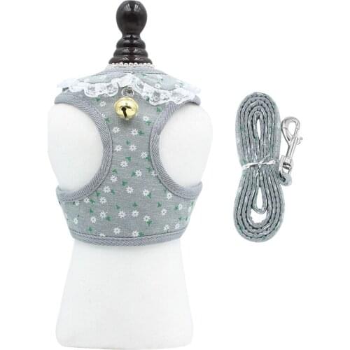 Pet Supplies Dog Harness Dog Leash Set Vest Harness Bell Lace Lace Polyester Mesh Breathable Chest Strap Adjustable Size Design