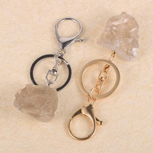 Unisex Men Women Original Tea Crystal Pendant Keychain Rings BOHO Natural Stone Car key ring Bag Charm Holder Ornaments