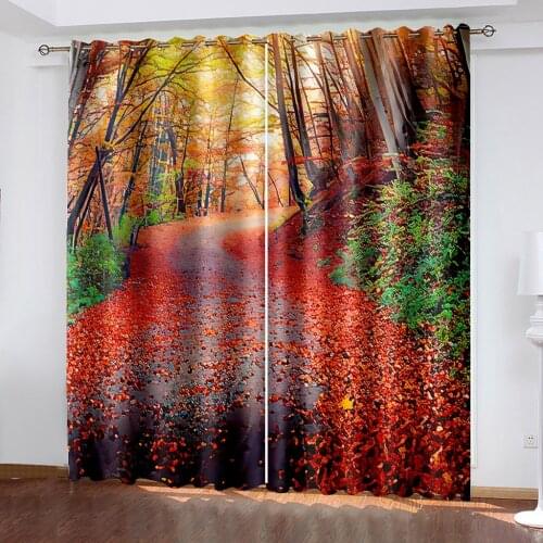 Spring Woods Natural Scenery 3D Pattern Printing Living Room Sunshade Custom Curtain Suit Bedroom with Hook Accessories