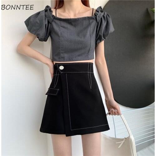 Skirts Womens Summer Asymmetrical Female All-match Black Simple Korean Style Casual Elegant Trendy Mini Students Streetwear Slim