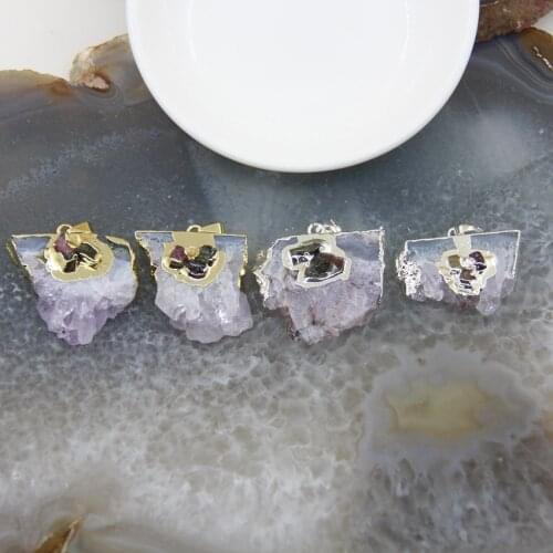 1pcs Natural Amethysts Druzy Irregular Geode Slab Pendant,Purple Crystal Drusy Slice Necklace For DIY Jewelry Making Accessories