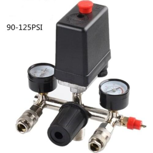 1pc 220/380V 20A Air Compressor Pressure Control Switch Valve With Manifold Regulator & Gauges