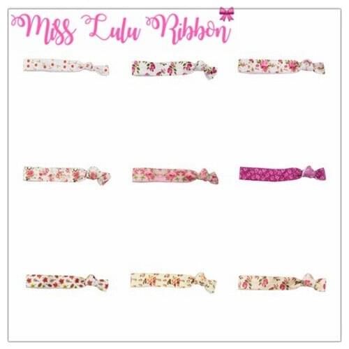 5/8"16mm Retro Flower Series Printed Fold Over Elastic Ribbon Sweet Love Knotted Hair Tie Bracelet Holder 9.5cm 50pcs/pack
