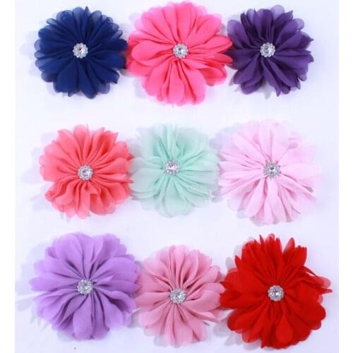60PCS 6.5CM Head Wear Chiffon Flowers For Hair Accessories Fabric Flower For Hair Clips