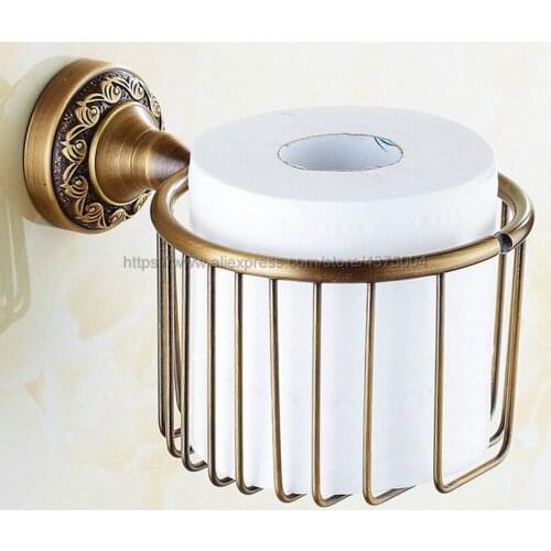 Antique Brass Carved Bathroom Copper Roll Paper Holder Roll Baskets Paper Towel Ring Tissue Basket Toilet Accessories Nba485