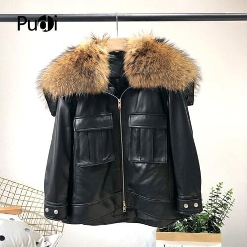 Aorice Women Genuine Leather Jacket Brand New Female Sheep Leather Coat With Real Raccoon Fur Collar H200201