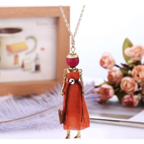 Bohopan Fashion Elegant Doll Necklace For Women Orange Dress Alloy Pendants Necklace Chain Quality Sweater Jewelry Accessories