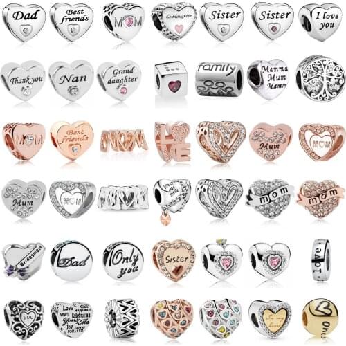 2021 New Love Dad Nan Mom Sister Best Friends Beads Fits Pandora Charm Bracelet&Bangle DIY Women Jewelry Making Dropshipping