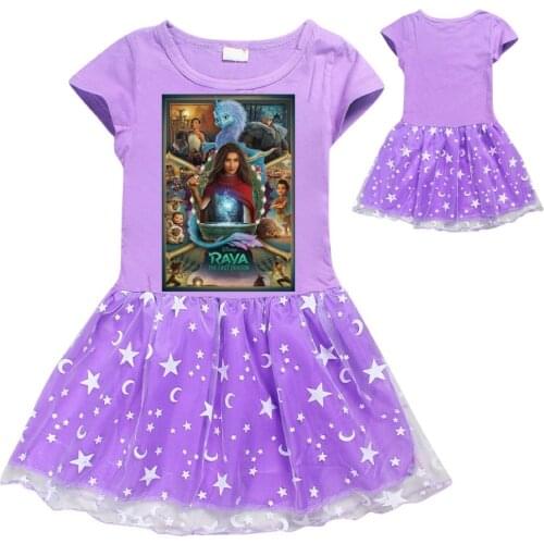 Raya and The Last Dragon Kids Dress Girls Princess Dresses Summer Short Sleeve Net Yarn Party Costume Children Cartoon Clothing