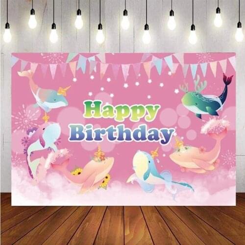 Narwhal Photo Backdrop Baby Shower Happy Birthday Party Photography Background Booth Prop Decor Banner