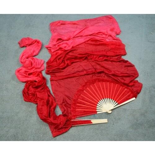 Hits 2016 High selling handmade women Quality Silk Belly Dance Fan Dance 100% Real Silk Veils 1 Pair red light red180*90 cm