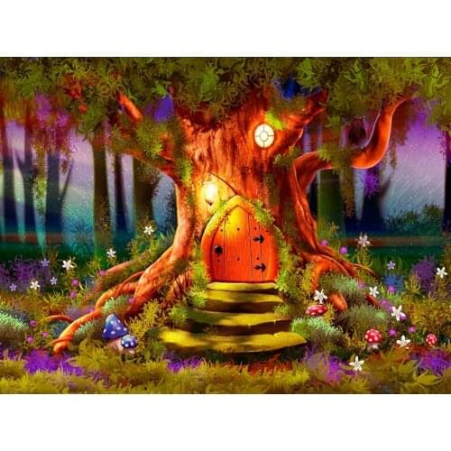 JMINE Div 5D Magic Tree Enchanted Forest Door Mushroom Flower Full Diamond Painting kits art Scenic 3D paint by diamonds