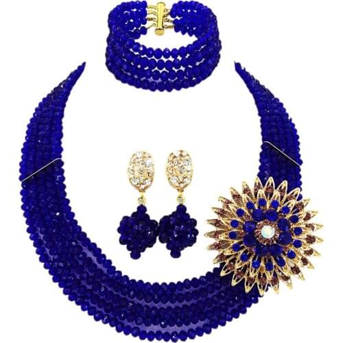 Royal blue african beads jewelry set costume necklace nigerian beads 5DS