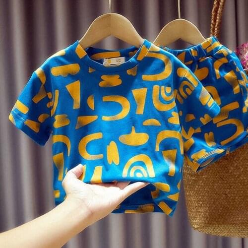 Boys Suit Boy Short-sleeve Tide Set Summer Children Striped Shorts Two-piece Kids Costume