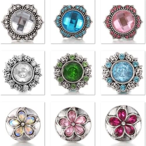 XH8041 Crystal 18mm flower Metal Snap button fit snap jewelry DIY