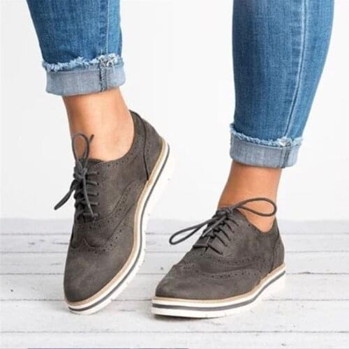 Women Casual Shoes Lightweight Vogue Design Flats for Lady Big Size Lace-Up Woman Flat Shoes 35-43 erf4