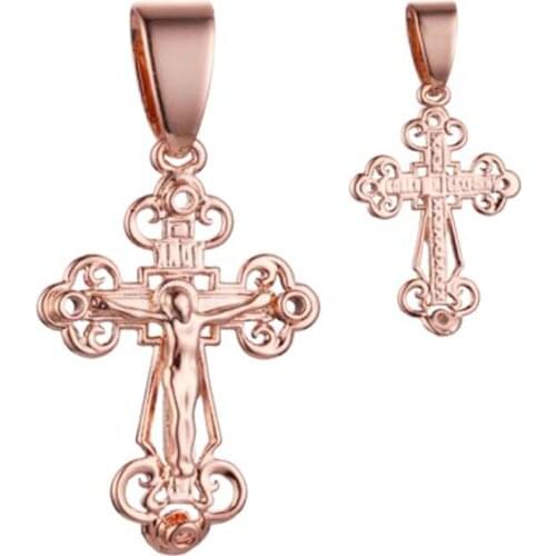 Men Women Small 585 Rose Gold Color Without Stone Religion Cross Pendant Necklace Jewelry