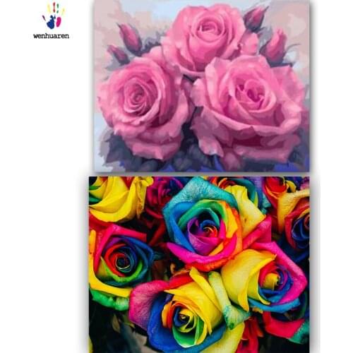 DIY colorings pictures by numbers with colors Roses in color and pink picture drawing painting by numbers framed Home