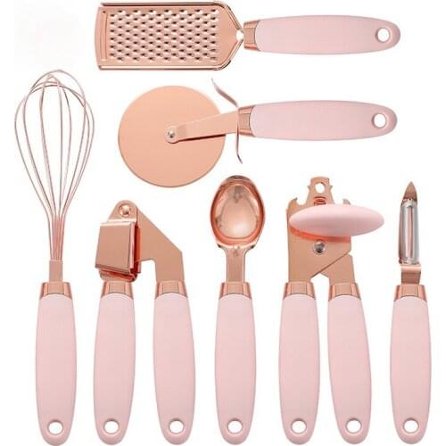 7PC Rose Kitchenware Gadget Set Press Cutter Can Opener Garlic Crusher Potato Cutter Pizza Kitchen Gadget Kitchen Accessories