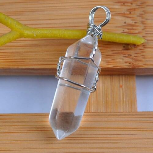 Natural Clear Quartz Lucky Point GEM Pendant Wire Wrapping Jewelry S1239