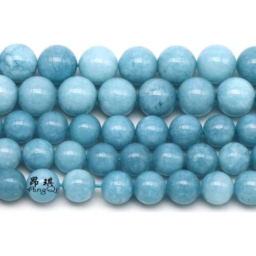 Natural Blue Aquamarin Angelite Round stone beads 6mm 4 8 10 12mm Fit DIY Beads For Jewelry Making 15'' Charm Bracelets Woman