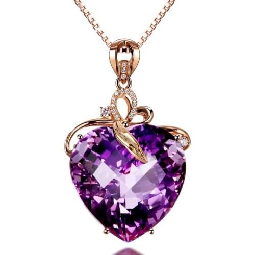 14 K Rose Gold Real Amethyst 45 Cm Necklace Pendant Female Gemstone Chain Jewelry Clavicle Chalcedony Rose Gold Bizuteria Women