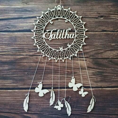 Personalized Custom Name Wooden Dream Catcher Wall Hanging Decor Nursery Baby Shower Birthday Party Home Decoration