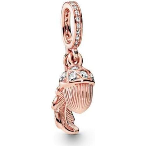 Silver Plated Sparkling Acorns and leaves Charm Charm Beads fit Pandora Bracelets Women DIY Jewelry 2019 Autumn New