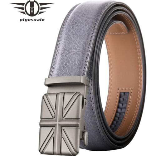 Mens Genuine Leather Belts Black Gray Luxury Cowhide Ratchet Belt High Quality Metal Automatic Buckle Casual Waist Strap B676