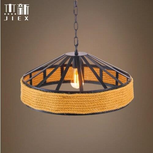 Nordic Pastoral rope pendant lamp retro bar cafe creative straw hat lampshade living room pendant light