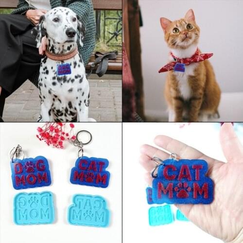 Dog MOM Tag Keychain Molds for Resin Cat MOM Tag Keychain Silicone Resin Molds with 6Pcs Key Rings for DIY Crafts Making