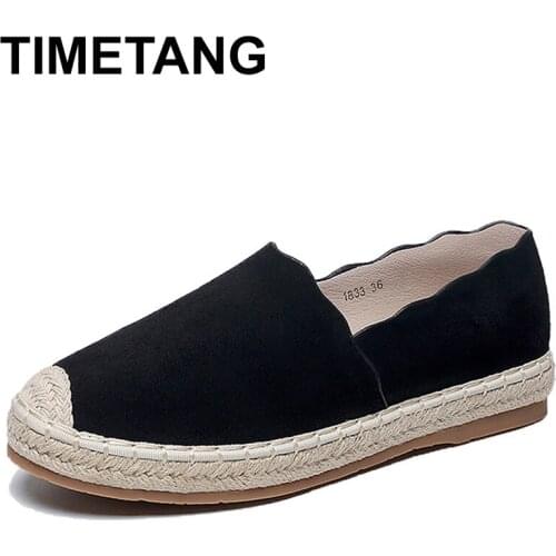 TIMETANG spring and autumn ladies large size fisherman shoes tendon bottom leather flat bottom loafers 35 -43 womens shoes E649