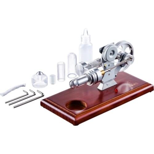 High Quality DIY Stirling Engine LED Light Brown Solid Wood Baseplate Stem Steam Model Set Learning Model Toys For Children