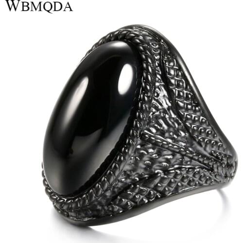 Wbmqda Fashion Black Stone Finger Rings For Women Gothic Jewelry 7-11 Big Size Men Ring Blue Stones 3 Color Select 2020 New