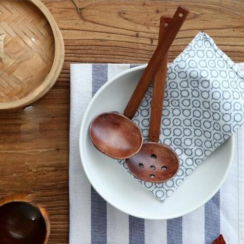 Japanese Style Hot Pot Spoon Bamboo Handle Nanmu Ramen Restaurant Hot Pot Shop Spoon Leaky Spoon Weiqian Ramen Spoon
