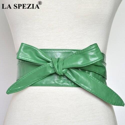 Green Women Belt Leather Cummerbunds For Women Wide Waist Belt Bow Self Tie Wrap Brand Ladies Fashion Strap