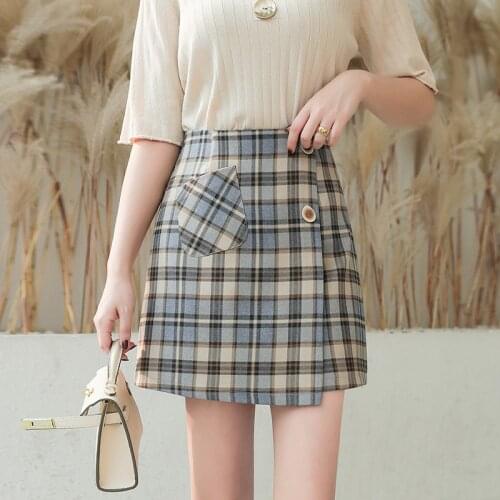2021 New Retro Plaid Skirt Women Zipper A-line Anti Light Skirt Women Summer High Waist Chiffon Hip Skirt Women