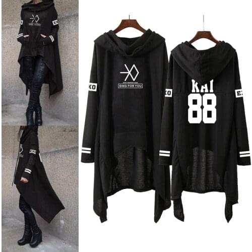 Kpop EXO New Fashion Korean EXO DO LAY SE HUN KAI SING FOR YOU EXO Hoodies Long skirt women Harajuku Sweatshirts Girls Pullovers