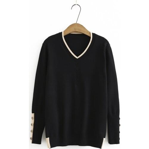 Plus Size V-neck Women Autumn Winter Long Sleeved Sweaters Crochet Knitted Pullovers Casual Outerwear