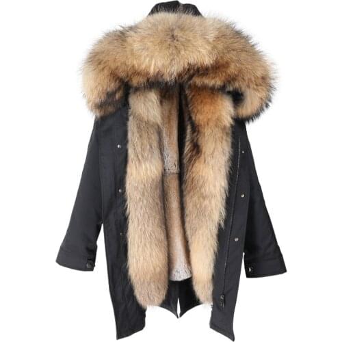 2020 Luxury new Winter Jacket Natural raccoon Fur Collar Rabbit Fur Liner Thick Warm Women Real Fur Coat Detachable Long Parka
