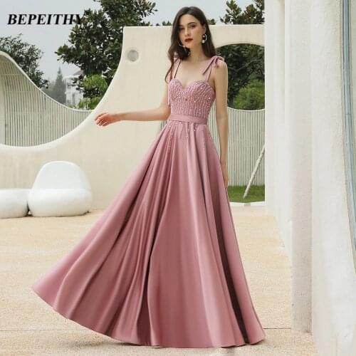 BEPEITHY Sweetheart A-Line Pink Evening Dress For Women 2020 Adjustable Straps Beading Prom Gowns Party Custom Made Plus Size