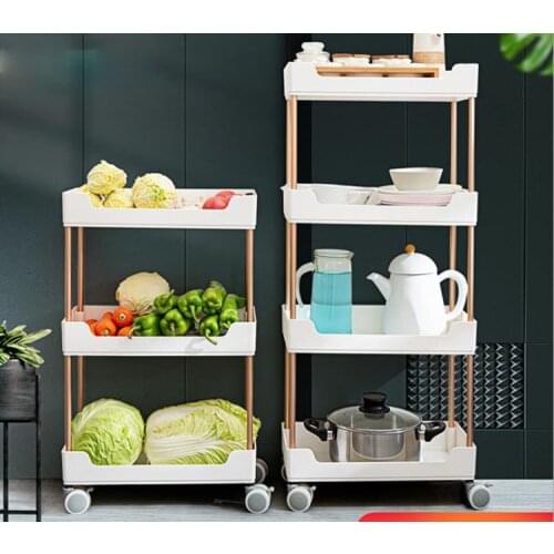 2/3/4 Layer Gap Kitchen Storage Rack Slim Slide Tower Moveable Plastic Bathroom Living Room Shelf with Wheels Organizer