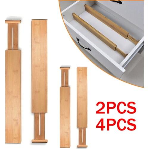 2/4PCS Adjustable Bamboo Drawer Dividers Expandable Cupboard Cabinet Wardrobe Divider Board Bedroom Kitchen Storage Drawers