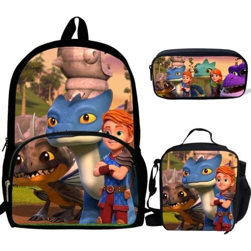 Cute dragon rescue riders Print Backpacks Children Bookbag School Bag Mochila BoyGirls Daily Shoulder 3Pcs Set Pencil Bag