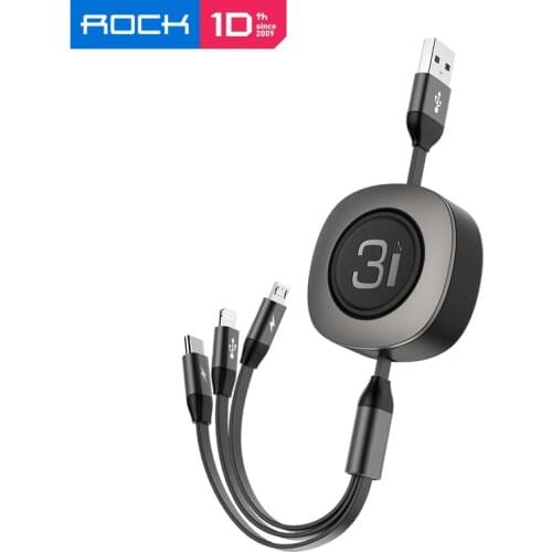 ROCK 3 in 1 Retractable USB Cable For iPhone Xs Max 3in1 Multi Fast Charging Charger Micro USB Type C Cable For Samsung Xiaomi