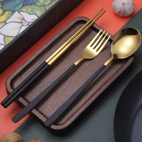 304 Stainless Steel Portable tableware Korean style spoon fork chopsticks office worker travel single pack storage box cutlery