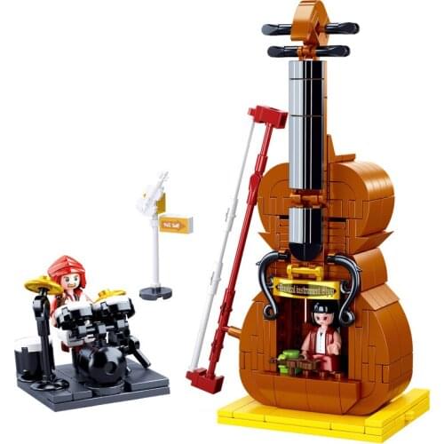 308PCS S Luban 0817 Street View Violin Store Assembled Model Small Particle Assembled Building Blocks Dollhouse Gift