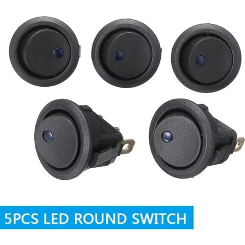 5pcs 20A 12V spst Switch Blue LED Dot Light Car Boat Round Rocker ON/OFF SPST Switch Accessories